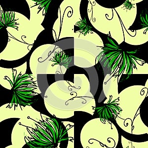 Green flowers on a background with abstract figures of light green and black colore photo